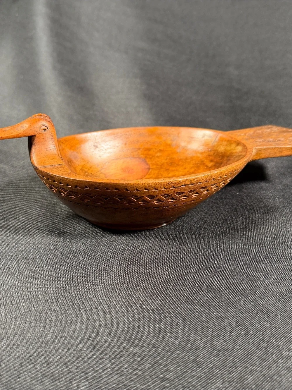 Hand-Carved Wooden Duck Bowl Mid Century Folk Art Yugoslavian Treen Tray